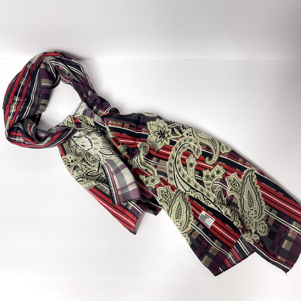ROECKL‎ PAISLEY Red Navy Silk Scarf 18x60